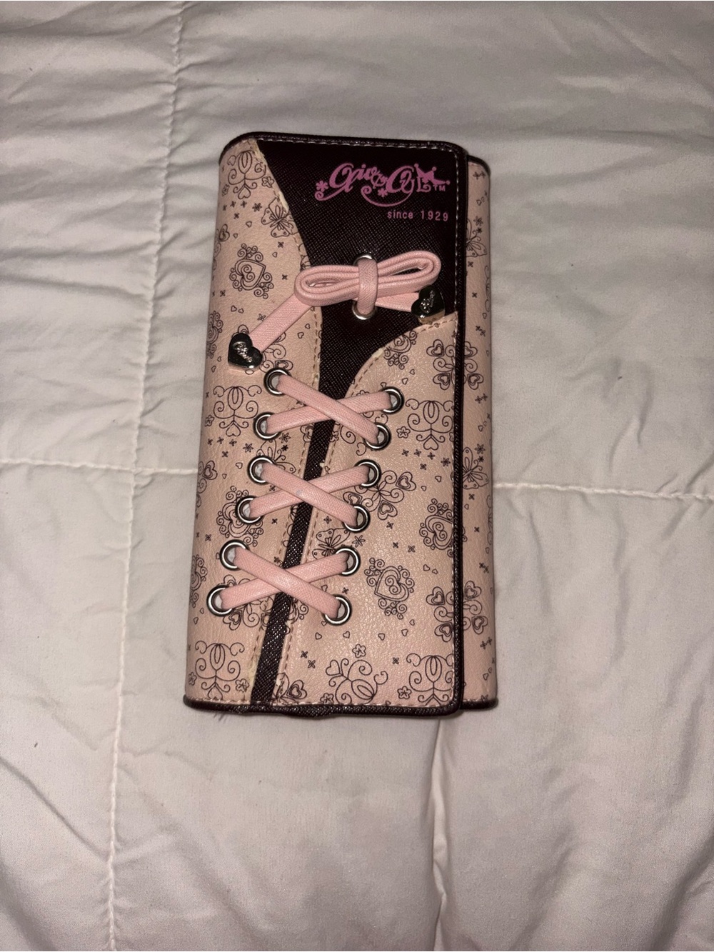 Pink Lace-Up Wallet by